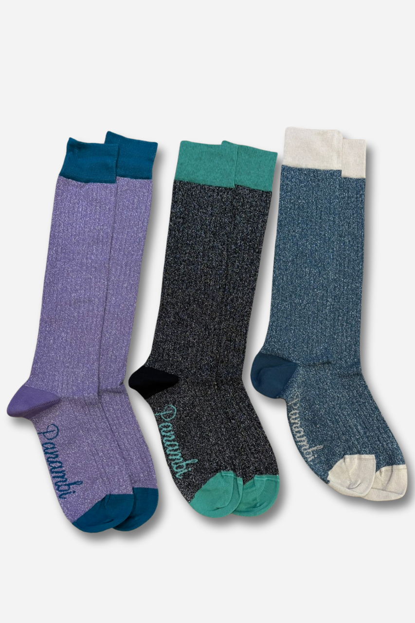 calcetines-largos-color-morado-brillo-mujer-largos-oufits-diarios