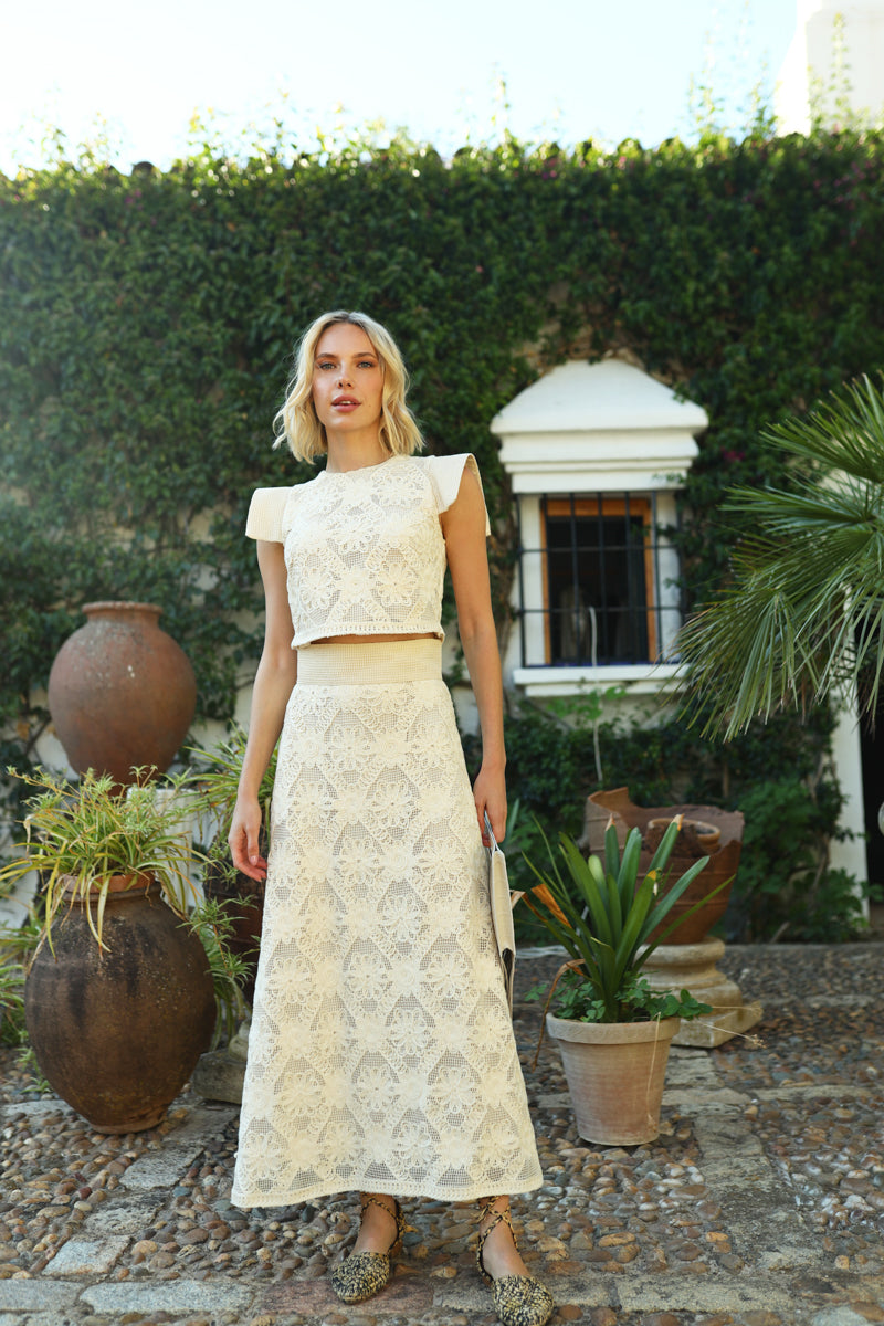 Brocado Faldas Con Top Para Bodas Blusa Conjunto Falda Midi Y Top