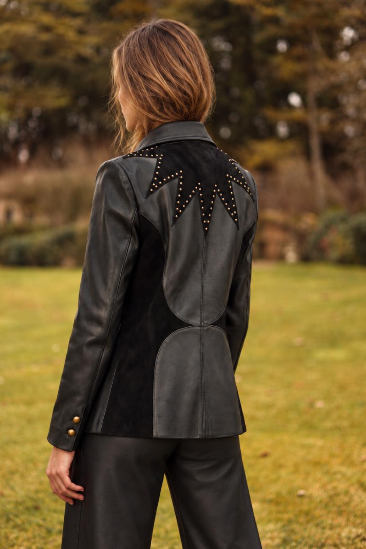 Chaqueta Saga 100% Piel negra de piel estrella rock concierto estilo boho chic