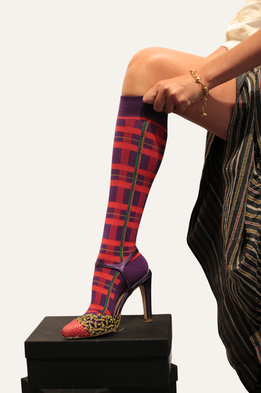 Calcetín Cuadros Morado